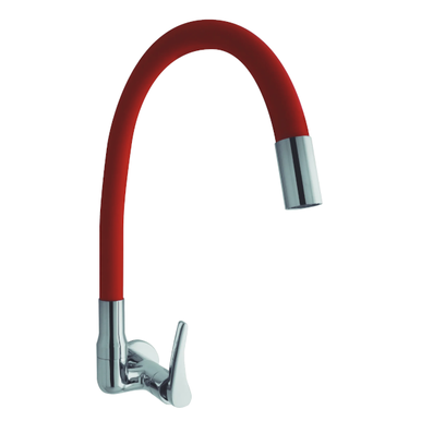 TORNEIRA PARA PIA COM BICA FLEXÍVEL PAREDE KIMETAIS C56 VERMELHA