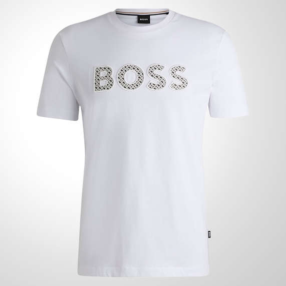 CAMISETA BOSS MASCULINA JERSEY ALGODÃO DETALHE LOGO BRANCA