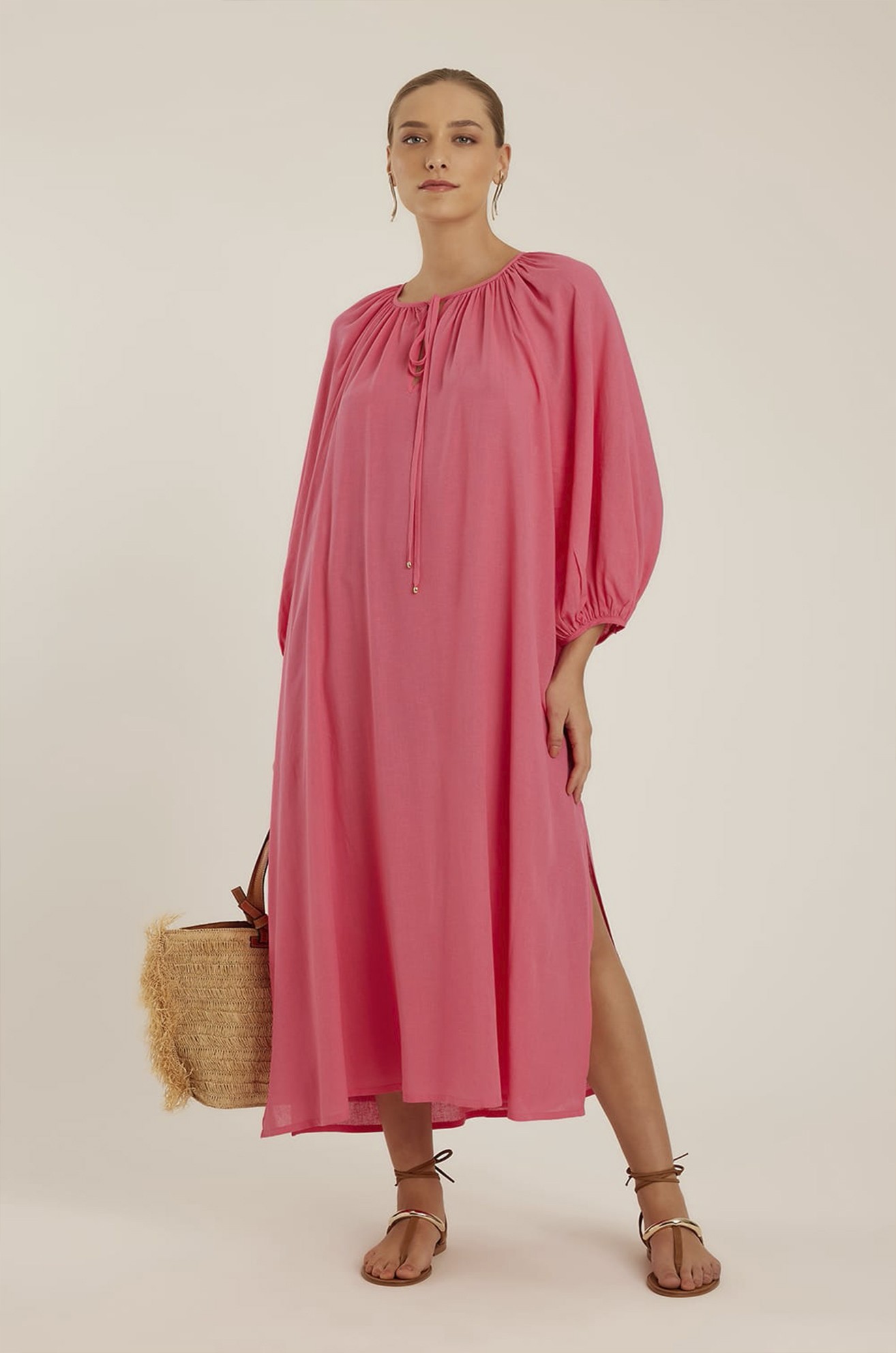 Vestido decote franzido geranio