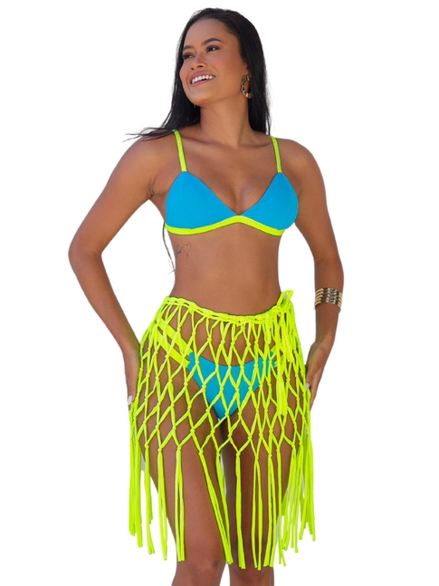 SAÍDA DE PRAIA MINI SAIA MACRAMÊ VERDE NEON COLEÇÃO NEON
