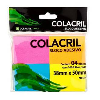 BLOCO ADESIVO 400F - 38X50MM - C/4 - NEON - UN - COLACRIL