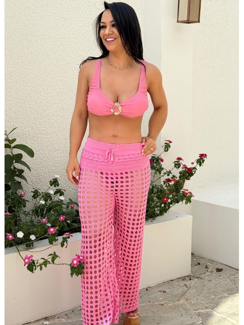 SAÍDA DE PRAIA CALÇA NO TRICÔ ROSA