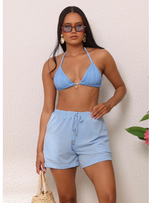 SAÍDA DE PRAIA SHORT NA SEDINHA AZUL COLEÇÃO AO MAR