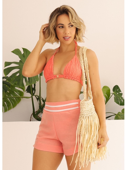 SAÍDA DE PRAIA SHORT LINHO SALMÃO COLEÇÃO VIBES