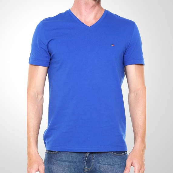 CAMISETA MASCULINA CLÁSSICA GOLA V AZUL TOMMY HILFIGER