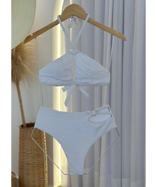 BIQUÍNI TOP FRENTE ÚNICA CALCINHA ALTA BRANCO COLEÇÃO MARÉ FASHION - GG
