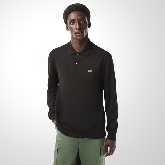 POLO MASCULINA MANGA LONGA PRETA LACOSTE