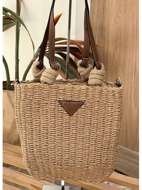 BOLSA DE PALHA IPANEMA BEGE ALÇA MARROM