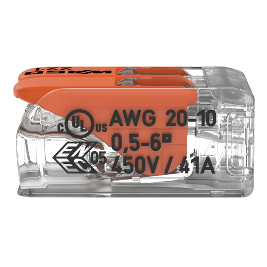 CONECTORES DE EMENDA PARA FIOS WAGO INLINE COM ALAVANCA Ref: 221-612