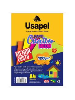 PAPEL CRIATIVO NEON 120G A4 25FL - 5 CORES - UN - USAPEL