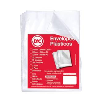 ENVELOPE PLASTICO GROSSO A4 4 FUROS C/50FL - 5076A4-50 - UN - DAC
