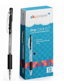 CANETA ESFER. C/GRIP CLICK 0,7MM - SK0418 - PRETO - UN - SKYPAPER