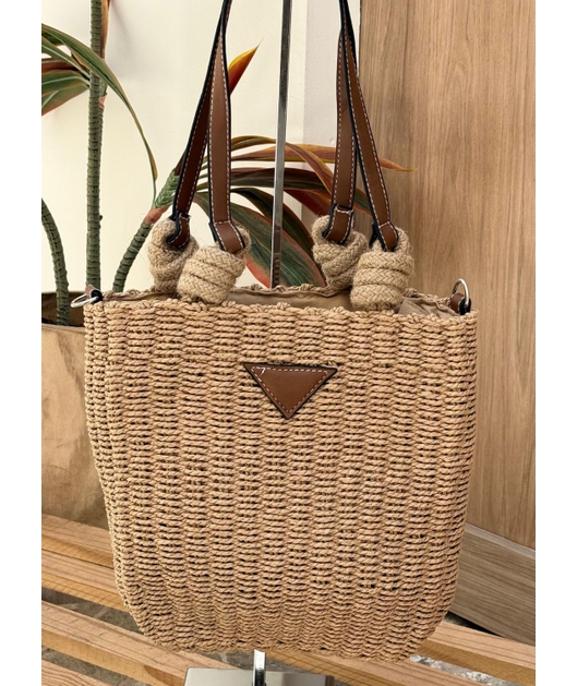 BOLSA DE PALHA IPANEMA BEGE ALÇA MARROM