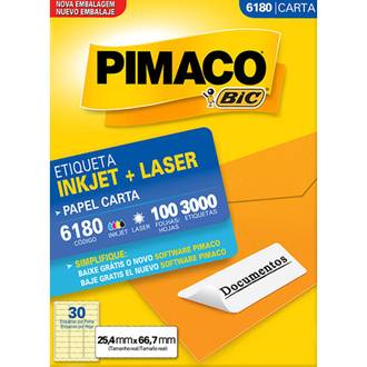ETIQ INKJET/LASER CARTA 100FL 6180 - 25X66 - UN - PIMACO