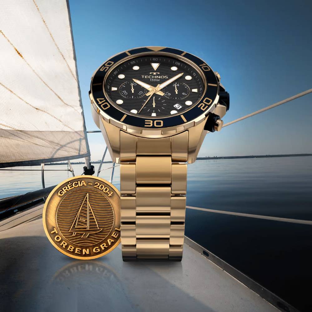 Kit Technos Masculino Acqua Dourado e Preto