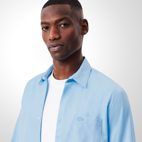CAMISA SOCIAL LACOSTE REGULAR FIT POPELINE AZUL