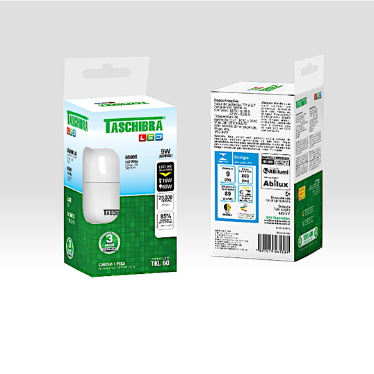 LÂMPADA LED COMPACTA TASCHIBRA LUZ BRANCA 6500K TKL 60 - 9W BIVOLT