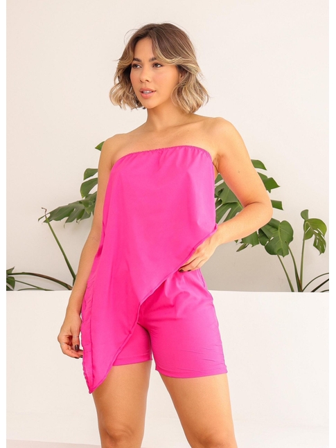SAÍDA DE PRAIA CONJUNTO TOP TOMARA Q CAIA COM SHORT ROSA COLEÇÃO TERRA DO SOL TRIO24