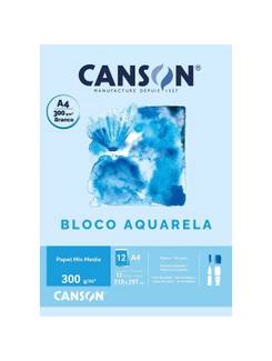BLOCO AQUARELA 300G A4 12FL  - BRANCO - UN - CANSON
