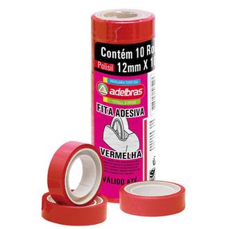 FITA ADESIVA COLORIDA 12X10  - VERMELHO - PCT 10 - ADELBRAS