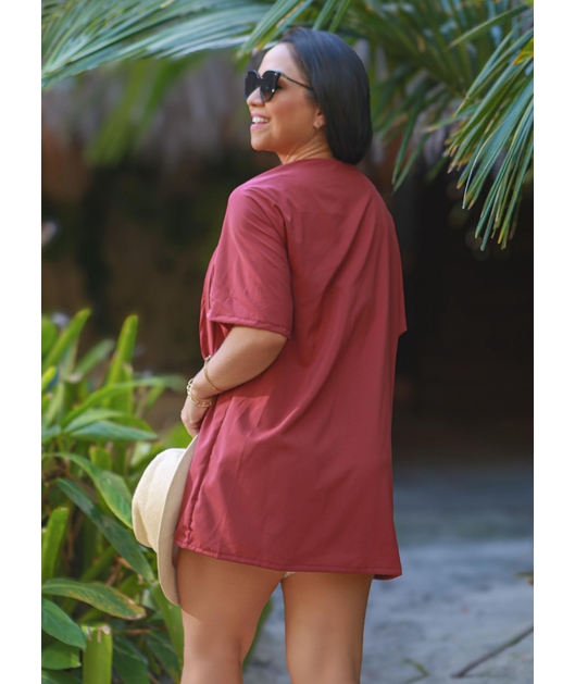 SAÍDA DE PRAIA KIMONO COM SHORT MARSALA COLEÇÃO TRANCOSO 8148