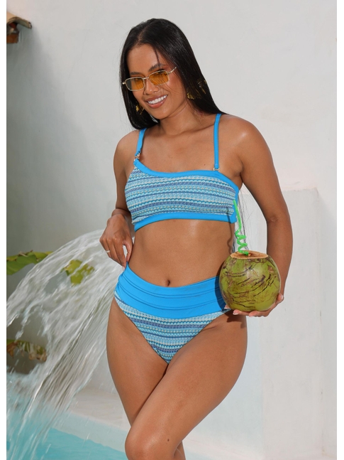 BIQUÍNI TOP NULA MANGA CALCINHA ALTA AZUL COLEÇÃO ÁGUA DE COCO