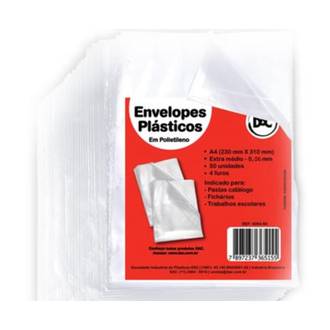 ENVELOPE PLASTICO FINO OFICIO 4 FUROS C/50FL - 5070-50 - UN - DAC