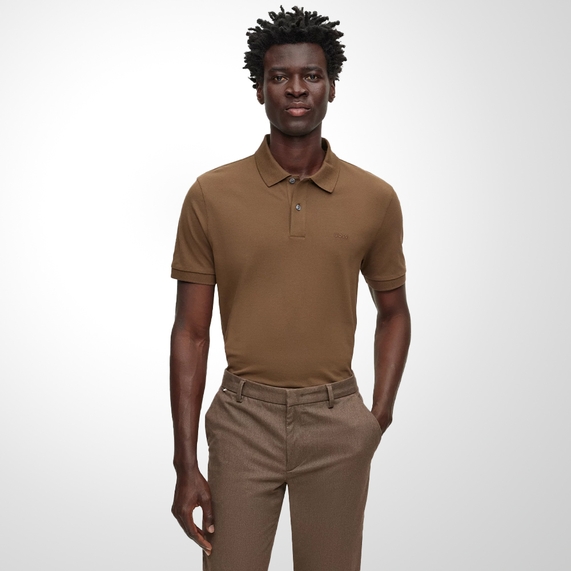 POLO BOSS MASCULINA REGULAR LOGO BORDADO MARROM ESCURO