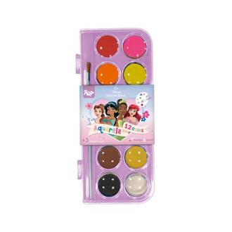 AQUARELA EM PASTILHA C/PINCEL C/12 CORES - PRINCESAS - 4725 - UN - DAC