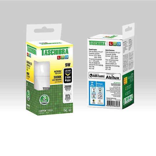 LÂMPADA LED COMPACTA TASCHIBRA LUZ AMARELA 3000K TKL 60 - 9W BIVOLT