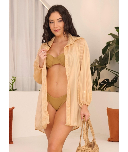 SAÍDA DE PRAIA CAMISA RISCA DE GIZ DOURADA COLEÇÃO DUNAS