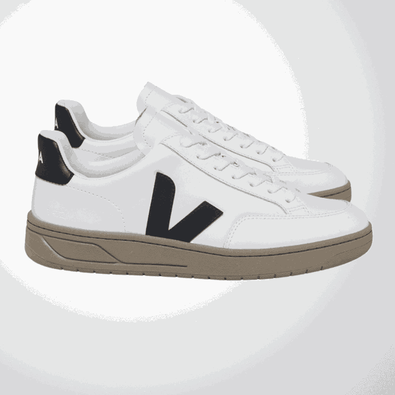 TÊNIS VEJA MASCULINO V-12 LEATHER EXTRA-WHITE BLACK DUNE