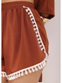SAÍDA DE PRAIA KIMONO COM SHORT DE FRANJA MARROM COLEÇÃO BÚZIOS - 3