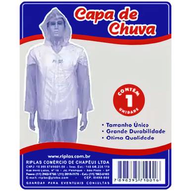 CAPA DE CHUVA TRANSPARENTE DESCARTÁVEL RIPLAS
