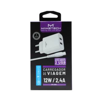KIT CARREGADOR TOMADA 2 USB C/CABO USB C - CM-109C 12W - BRANCO - UN - MAKETECH