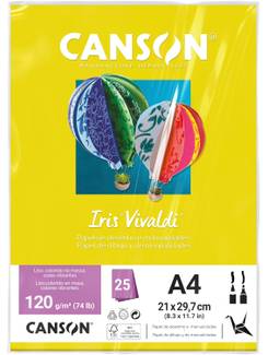 PAPEL IRIS VIVALDE 120G 25FL A4 - AMARELO - UN - CANSON