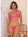 BIQUÍNI CORTININHA ARGOLA DUPLA CALCINHA DE AMARRAR ROSA NEON COLEÇÃO NEON VAN32 - 1