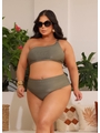 BIQUÍNI TOP NULA MANGA CALCINHA ALTA VERDE MILITAR COLEÇÃO BEACH CURVE - 1