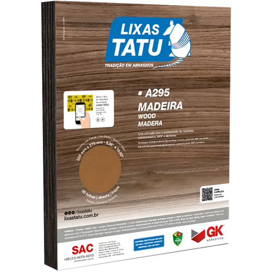 FOLHA DE LIXA MADEIRA TATU GRÃO 60