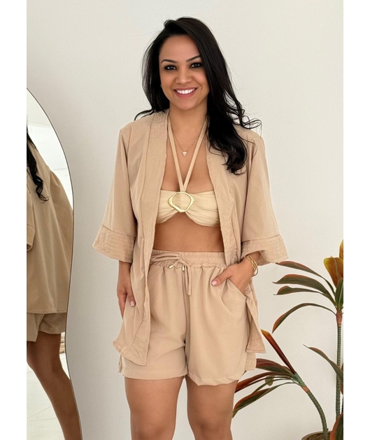 SAÍDA DE PRAIA CONJUNTO COM SHORT NA SEDINHA NUDE