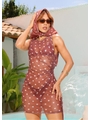 SAÍDA DE PRAIA DRESS FRANZIDO LATERAL NO TULE MARROM COLEÇÃO PÉTIT POÁ - 1