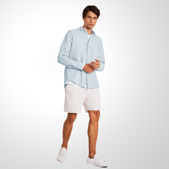 CAMISA RESERVA MASCULINA MANGA LONGA LINHO AZUL
