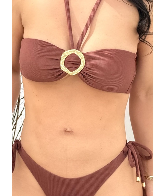 BIQUÍNI TOP ORGANIC CALCINHA DE AMARRAR TEXTURE MARROM COLEÇÃO CAPPUCCINO