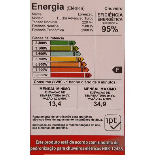 CHUVEIRO ELÉTRICO ADVANCED TURBO LORENZETTI 220 V 7500 W