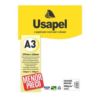 PAPEL COUCHE 180G 25FL A3 BRILHO - 25097 - BRANCO - UN - USAPEL