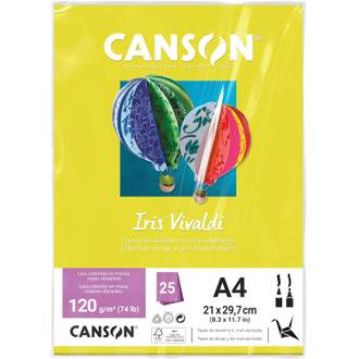 PAPEL IRIS VIVALDE 120G 25FL A4 - AMARELO CN - UN - CANSON