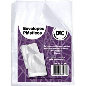ENVELOPE PLASTICO MEDIO OFICIO 4 FUROS C/50FL - 5078-50 - UN - DAC
