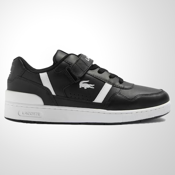 TÊNIS MASCULINO T-CLIP VELCRO COURO PRETO LACOSTE