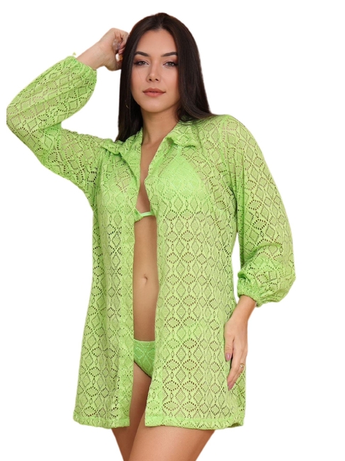 SAÍDA DE PRAIA CAMISA RENDA VERDE COLEÇÃO RAINBOW