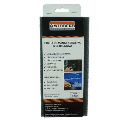 MANTA ABRASIVA STARFER FINA CINZA 3 PEÇAS